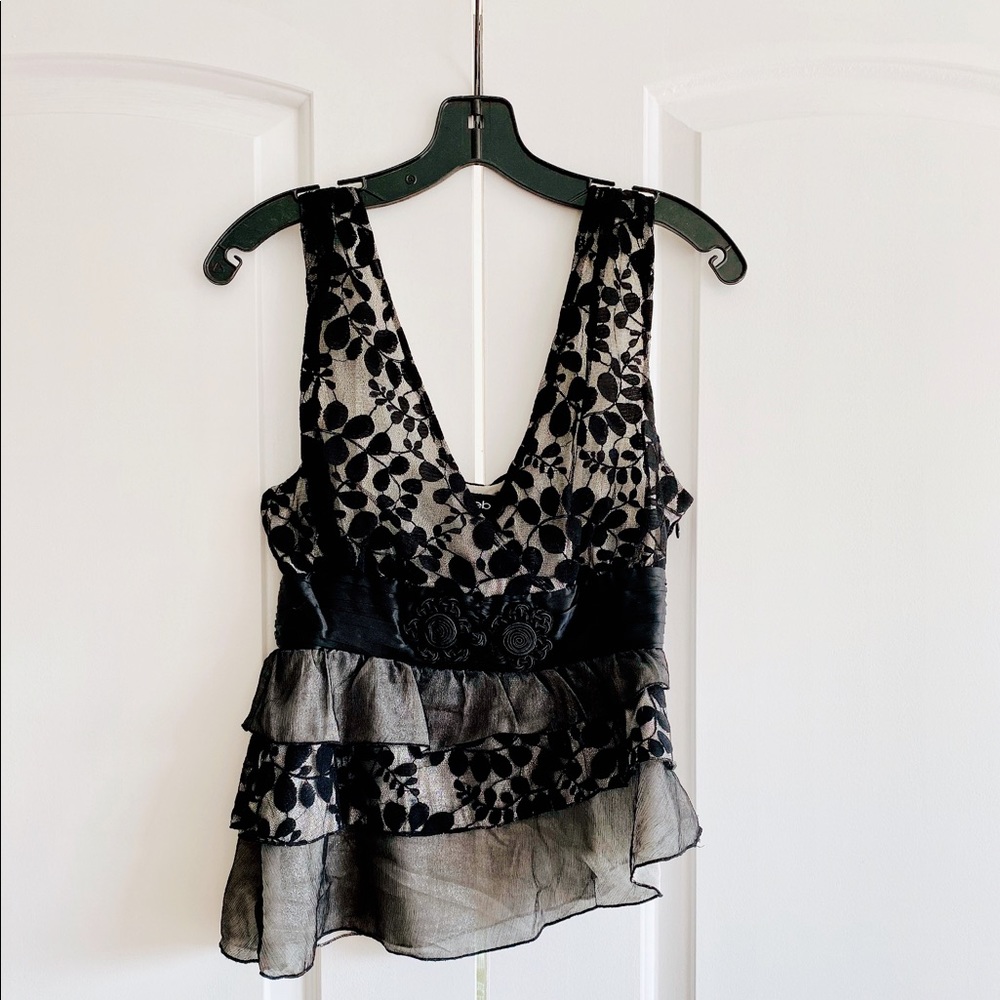 bebe Asymmetrical V-Neck Embroidered Top